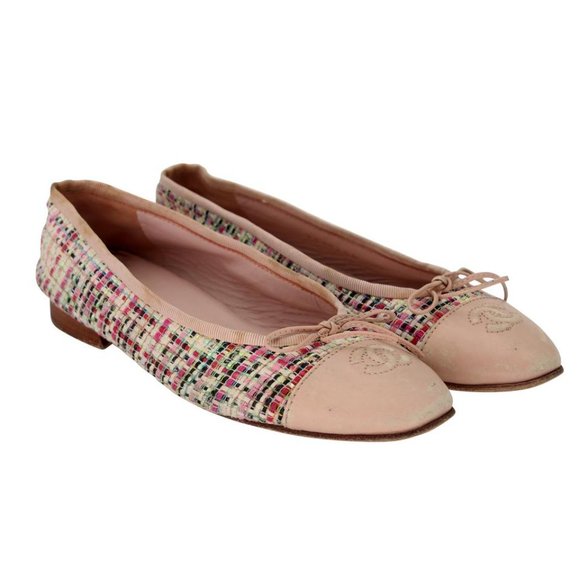 Chanel Ballet 38 Tweed and Leather Cap Toe Cc Flats CC-S0207P-C010 - Picture 5 of 11